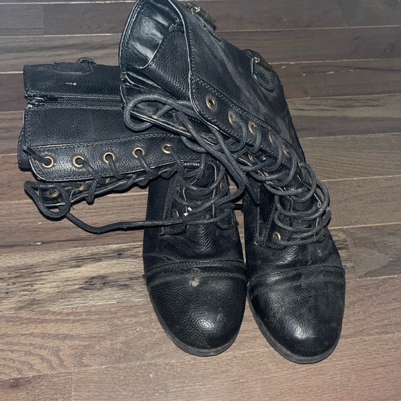 Wild Diva Lounge Black Moto Boots Zip & Lace Up Grunge Style 7.5 - Picture 2 of 9